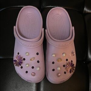 CROCS Kids Lavender Clogs with Floral Charms